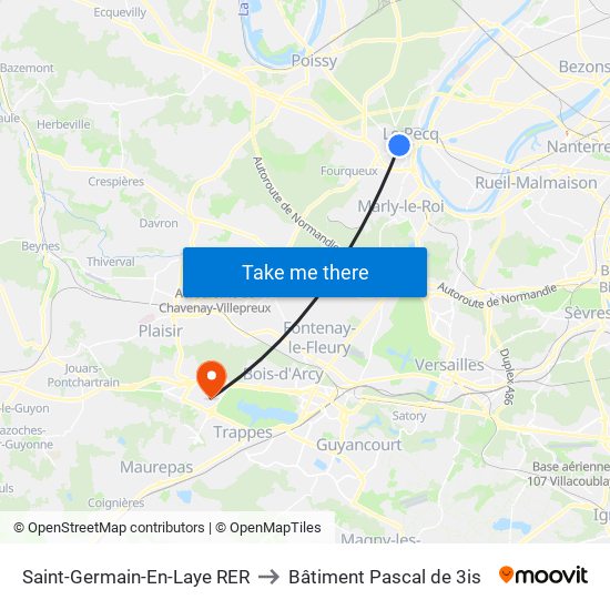Saint-Germain-En-Laye RER to Bâtiment Pascal de 3is map