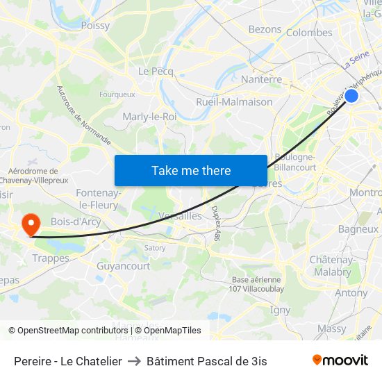 Pereire - Le Chatelier to Bâtiment Pascal de 3is map