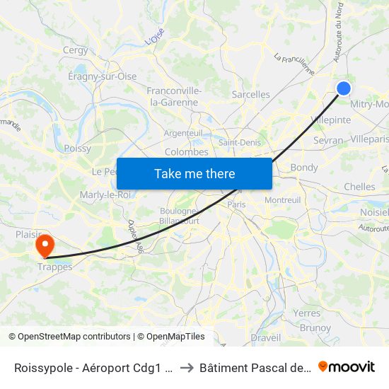 Roissypole - Aéroport Cdg1 (D1) to Bâtiment Pascal de 3is map