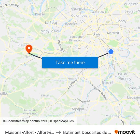 Maisons-Alfort - Alfortville to Bâtiment Descartes de 3is map
