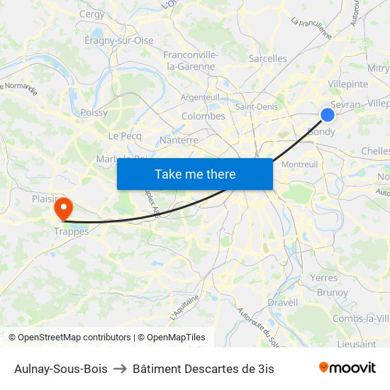 Aulnay-Sous-Bois to Bâtiment Descartes de 3is map