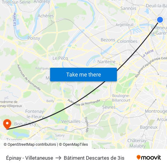 Épinay - Villetaneuse to Bâtiment Descartes de 3is map