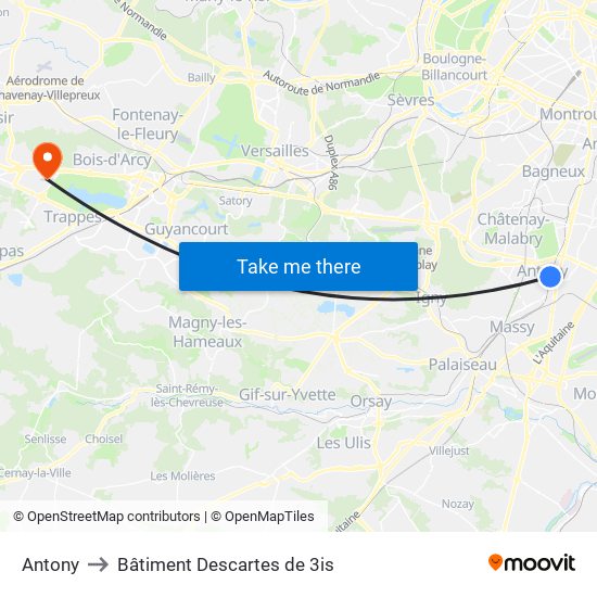 Antony to Bâtiment Descartes de 3is map