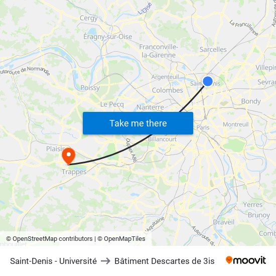 Saint-Denis - Université to Bâtiment Descartes de 3is map