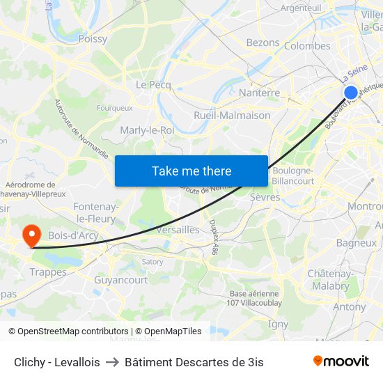 Clichy - Levallois to Bâtiment Descartes de 3is map