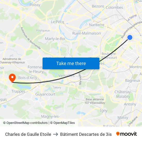 Charles de Gaulle Etoile to Bâtiment Descartes de 3is map