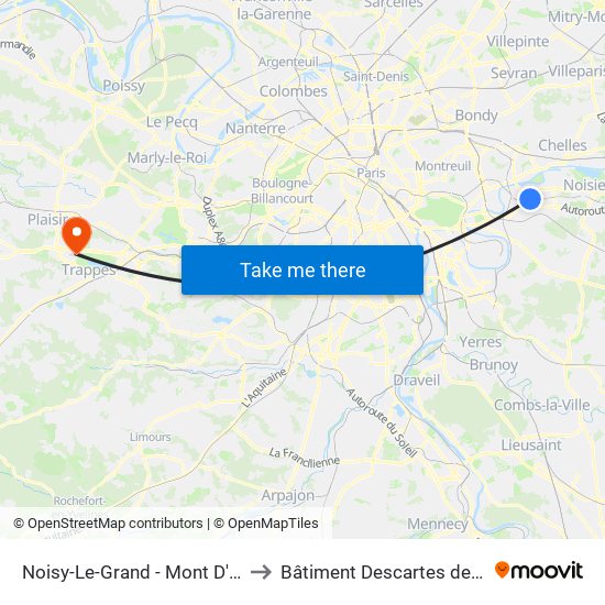 Noisy-Le-Grand - Mont D'Est to Bâtiment Descartes de 3is map