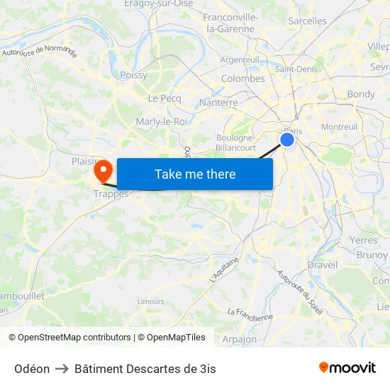 Odéon to Bâtiment Descartes de 3is map