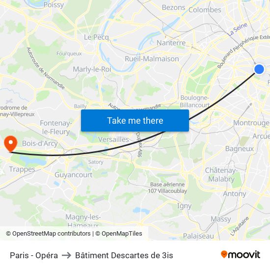 Paris - Opéra to Bâtiment Descartes de 3is map