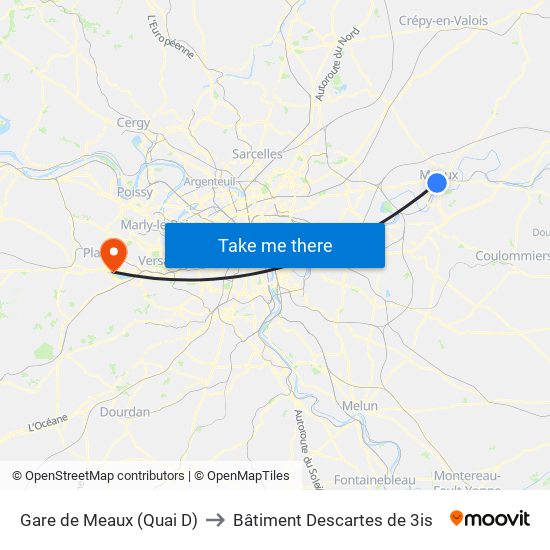 Gare de Meaux (Quai D) to Bâtiment Descartes de 3is map