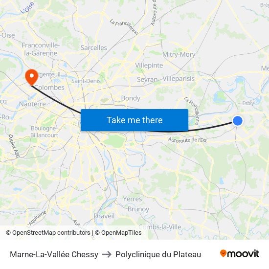 Marne-La-Vallée Chessy to Polyclinique du Plateau map