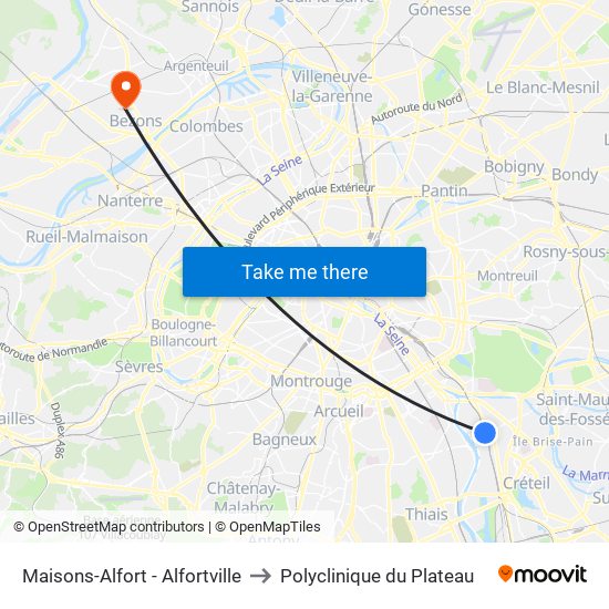 Maisons-Alfort - Alfortville to Polyclinique du Plateau map