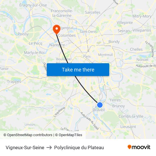 Vigneux-Sur-Seine to Polyclinique du Plateau map