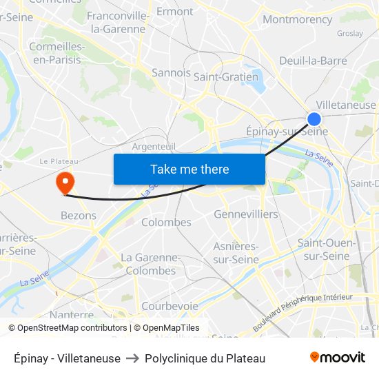 Épinay - Villetaneuse to Polyclinique du Plateau map