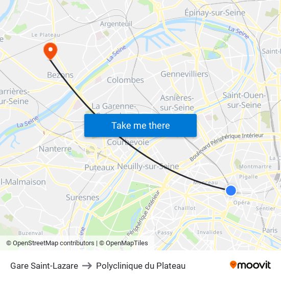 Gare Saint-Lazare to Polyclinique du Plateau map