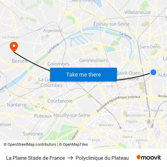 La Plaine Stade de France to Polyclinique du Plateau map