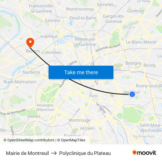Mairie de Montreuil to Polyclinique du Plateau map