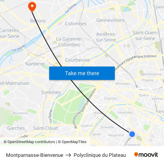 Montparnasse-Bienvenue to Polyclinique du Plateau map