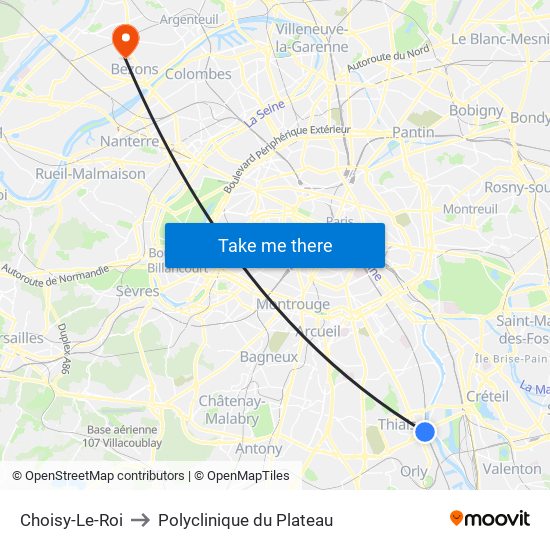 Choisy-Le-Roi to Polyclinique du Plateau map