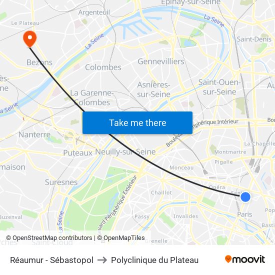 Réaumur - Sébastopol to Polyclinique du Plateau map
