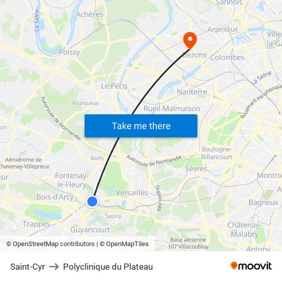 Saint-Cyr to Polyclinique du Plateau map