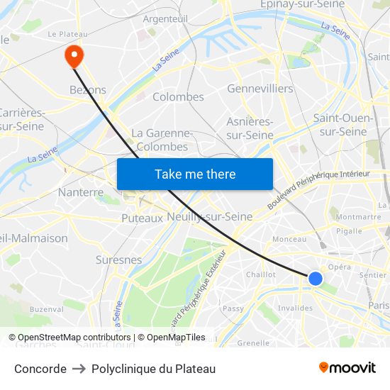 Concorde to Polyclinique du Plateau map