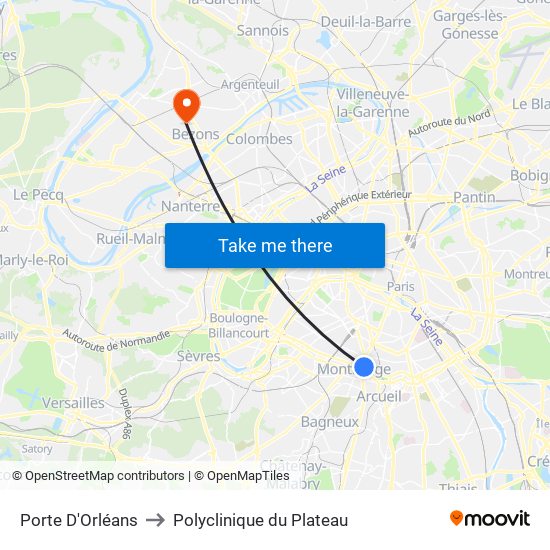 Porte D'Orléans to Polyclinique du Plateau map