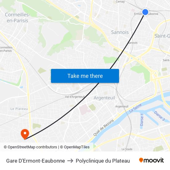 Gare D'Ermont-Eaubonne to Polyclinique du Plateau map