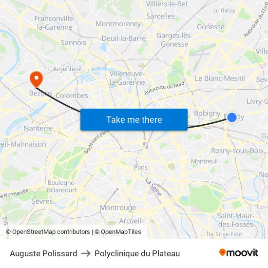 Auguste Polissard to Polyclinique du Plateau map