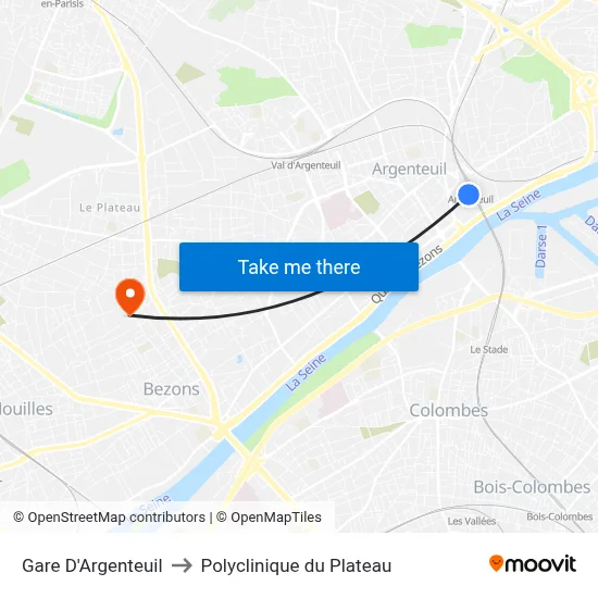 Gare D'Argenteuil to Polyclinique du Plateau map