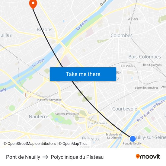 Pont de Neuilly to Polyclinique du Plateau map