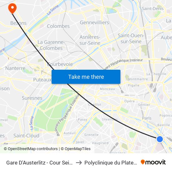 Gare D'Austerlitz - Cour Seine to Polyclinique du Plateau map