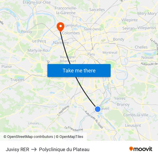 Juvisy RER to Polyclinique du Plateau map