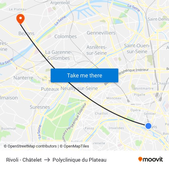 Rivoli - Châtelet to Polyclinique du Plateau map