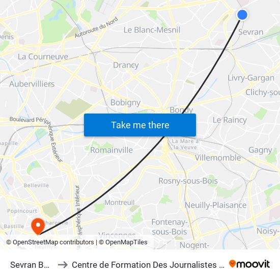 Sevran Beaudottes to Centre de Formation Des Journalistes - Université Panthéon-Assas map