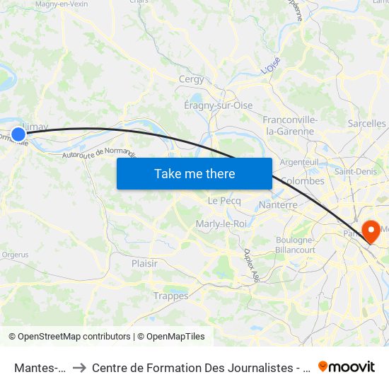Mantes-La-Jolie to Centre de Formation Des Journalistes - Université Panthéon-Assas map