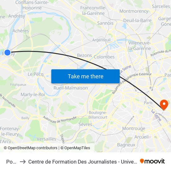 Poissy to Centre de Formation Des Journalistes - Université Panthéon-Assas map