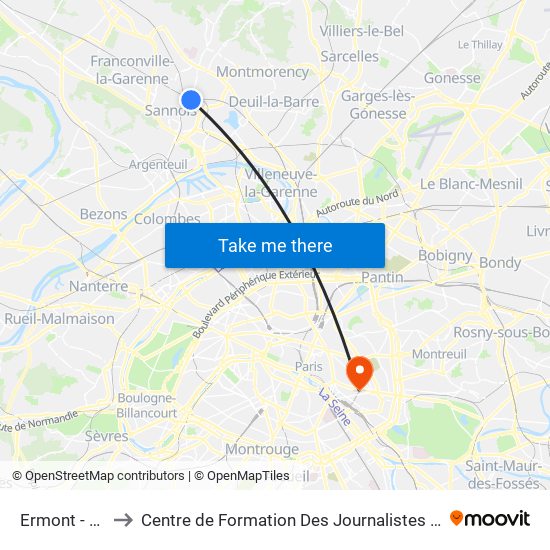Ermont - Eaubonne to Centre de Formation Des Journalistes - Université Panthéon-Assas map