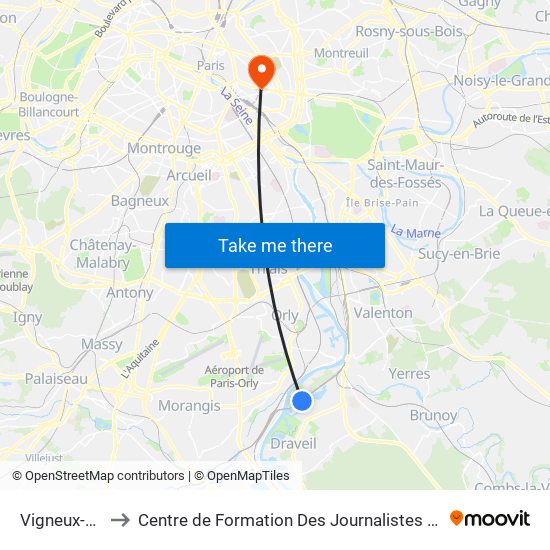 Vigneux-Sur-Seine to Centre de Formation Des Journalistes - Université Panthéon-Assas map