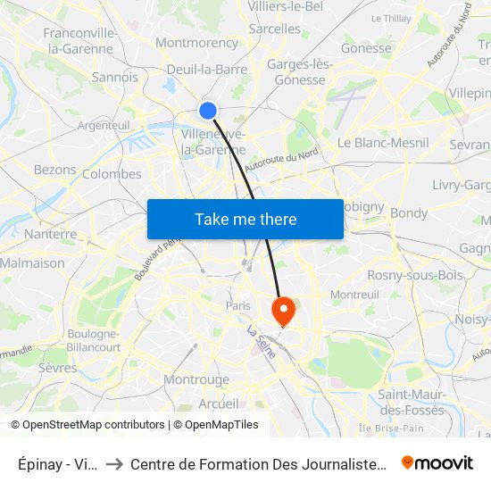 Épinay - Villetaneuse to Centre de Formation Des Journalistes - Université Panthéon-Assas map