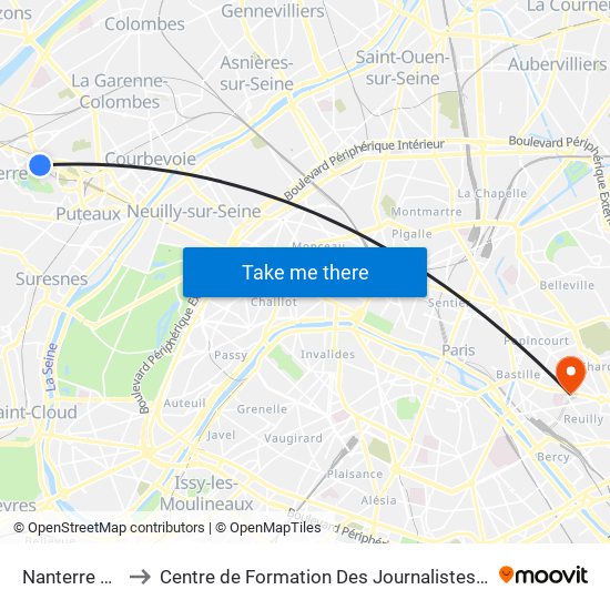 Nanterre Préfecture to Centre de Formation Des Journalistes - Université Panthéon-Assas map