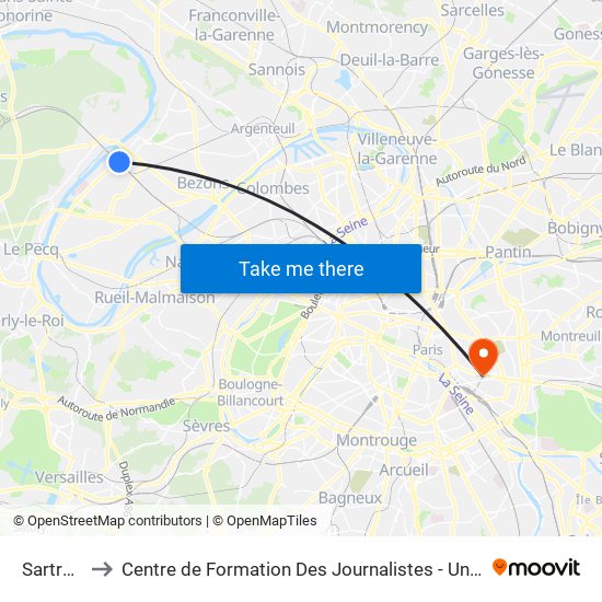 Sartrouville to Centre de Formation Des Journalistes - Université Panthéon-Assas map