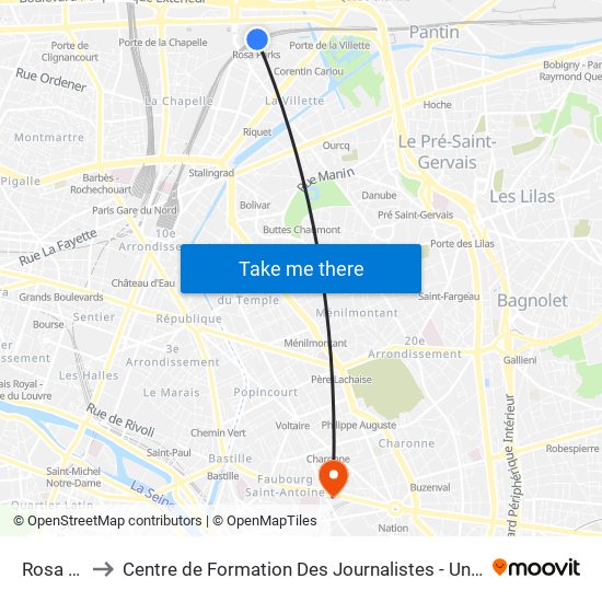 Rosa Parks to Centre de Formation Des Journalistes - Université Panthéon-Assas map