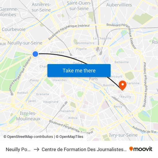 Neuilly Porte Maillot to Centre de Formation Des Journalistes - Université Panthéon-Assas map