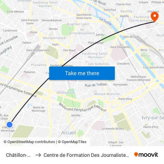 Châtillon-Montrouge to Centre de Formation Des Journalistes - Université Panthéon-Assas map