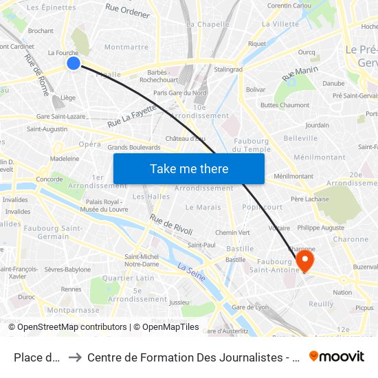 Place de Clichy to Centre de Formation Des Journalistes - Université Panthéon-Assas map
