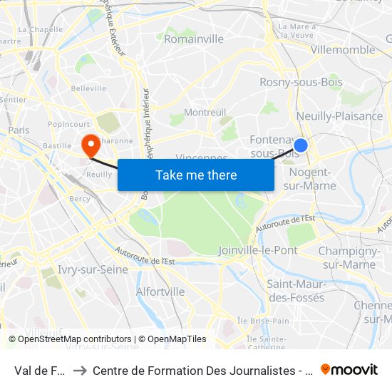 Val de Fontenay to Centre de Formation Des Journalistes - Université Panthéon-Assas map