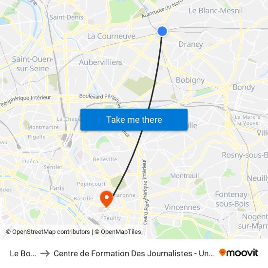 Le Bourget to Centre de Formation Des Journalistes - Université Panthéon-Assas map