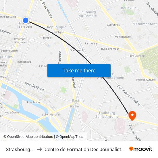Strasbourg-Saint-Denis to Centre de Formation Des Journalistes - Université Panthéon-Assas map
