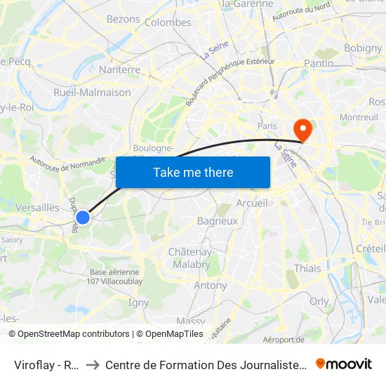 Viroflay - Rive Gauche to Centre de Formation Des Journalistes - Université Panthéon-Assas map